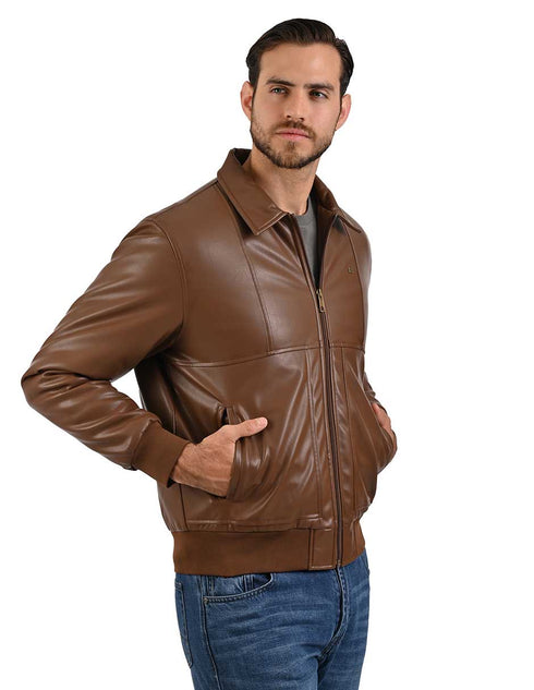 Lee Chamarra Hombre Piel Sintética Café Claro Casual.